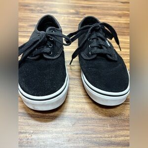 Black canvas vans, size 6, slip ons, gently worn